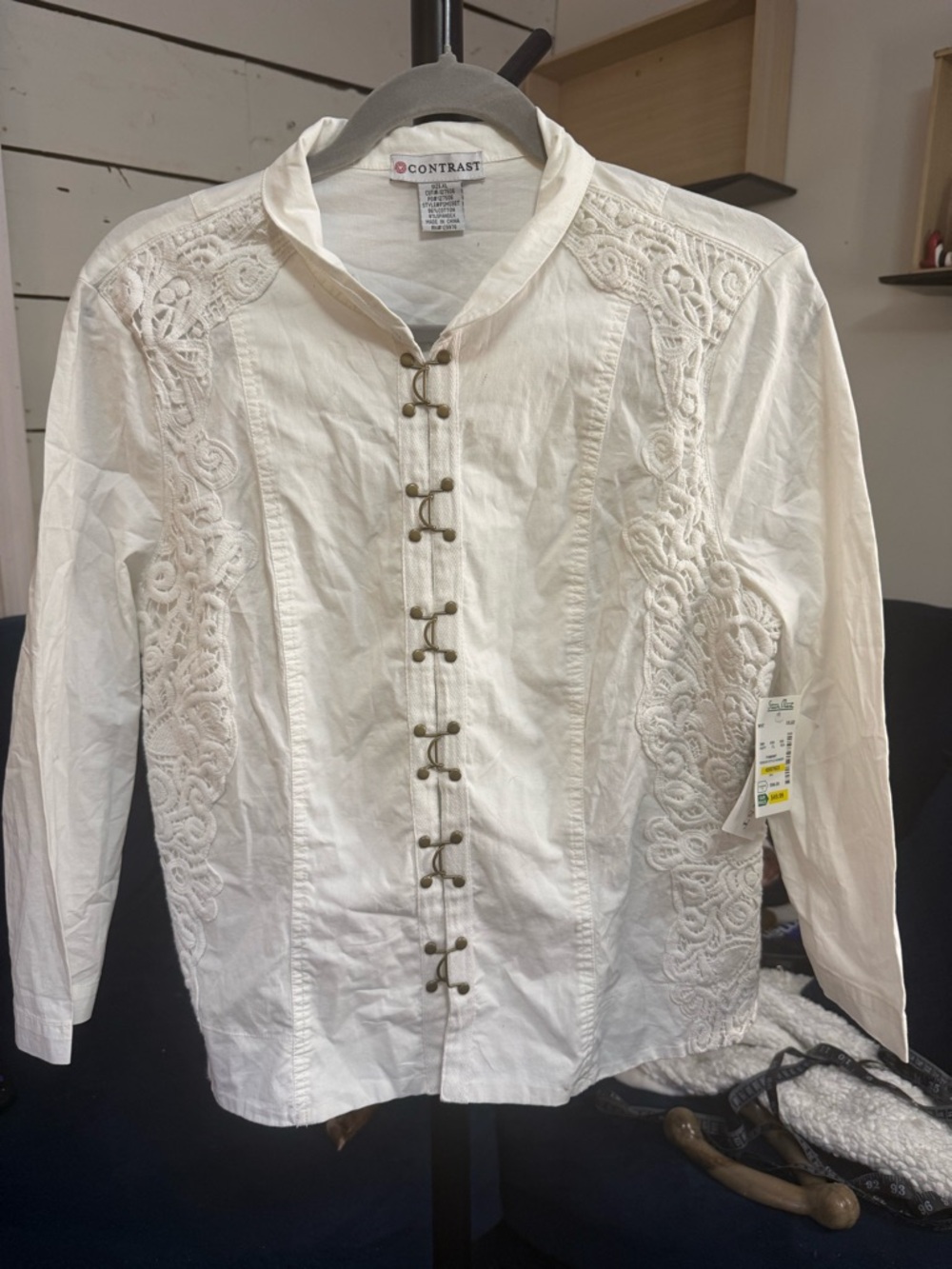 Women's White Embroidered metal clasp Blouse